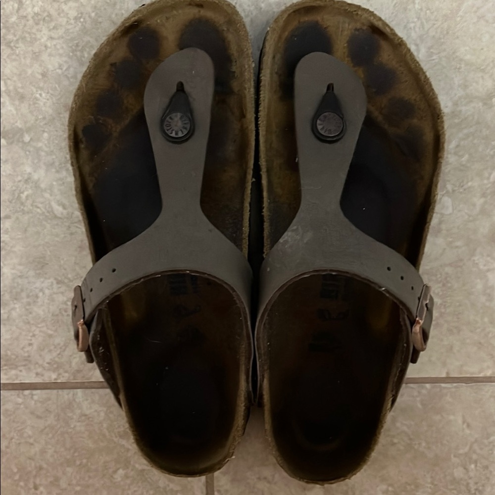 Birkenstock Gray and Brown Sandals with Two-Strap Design
